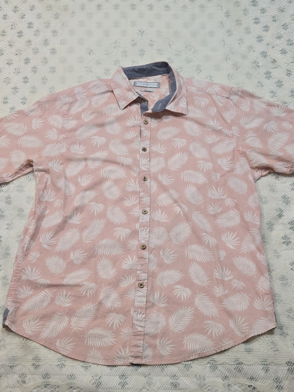 PD&C Pink Leaf-Print Short-Sleeve Button-Down Shirt